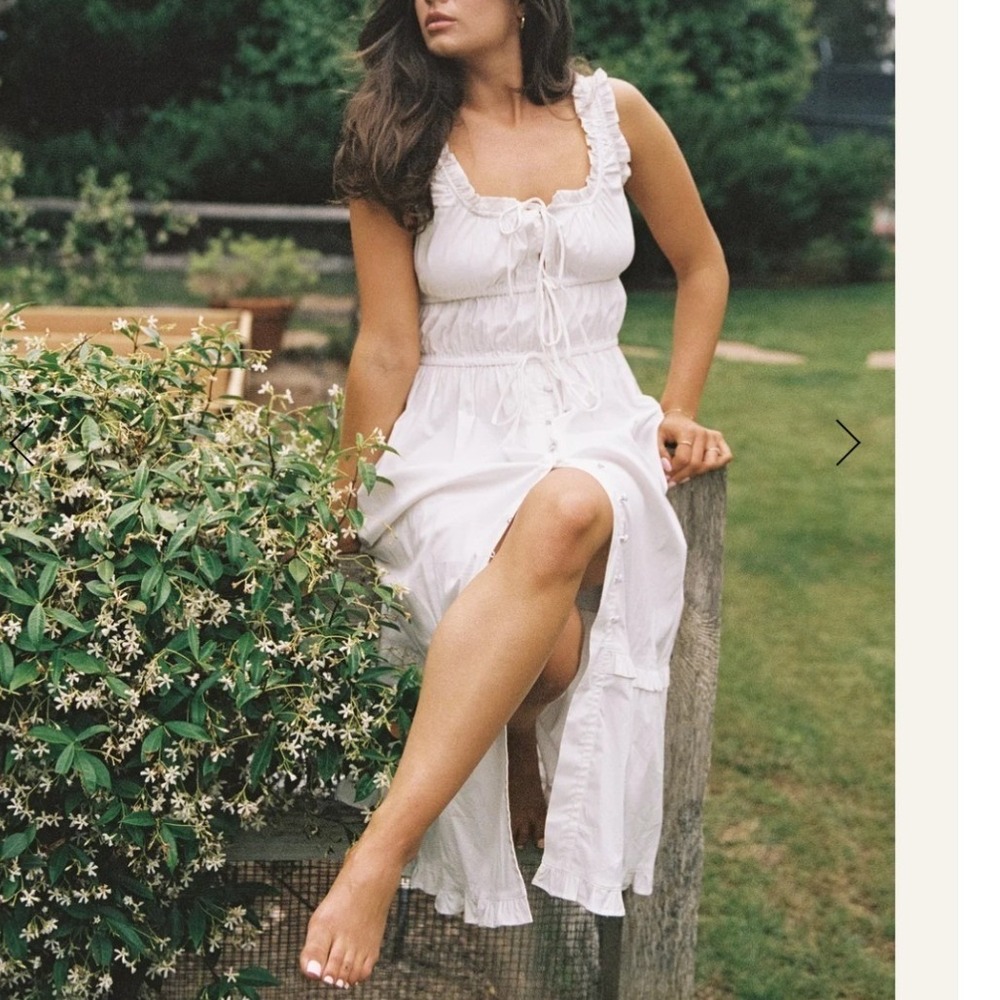 Praerie Colette Dress 100% Cotton White Floral Eyelet Midi Dress Medium NEW